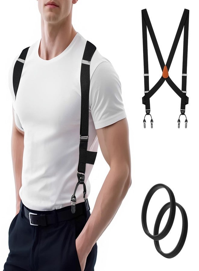 MISAKTEAM 2 Clips Side Mens Suspenders Heavy Duty Big And Tall Black Suspenders for Jeans X-Back Suspender Adjustable Elastic Braces for Formal and Casual Wear - Image 1